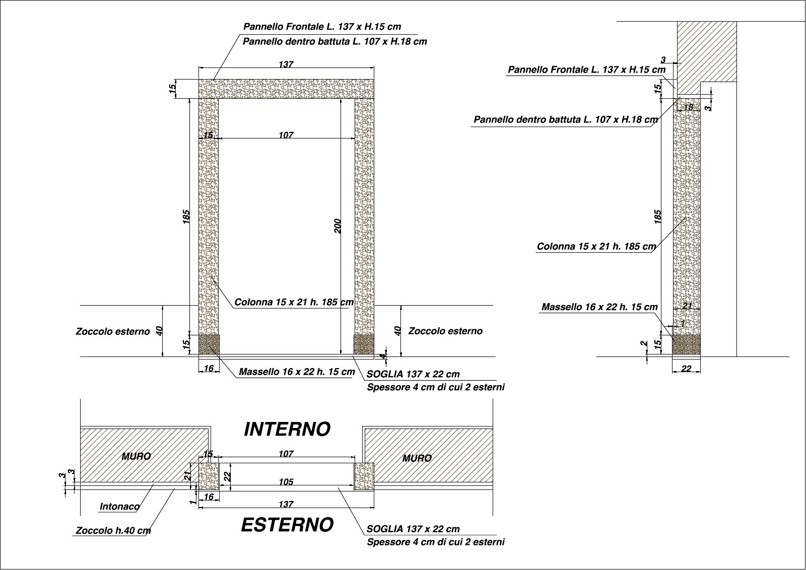 Disegno tecnico del nuovo portale in pietra di Luserna